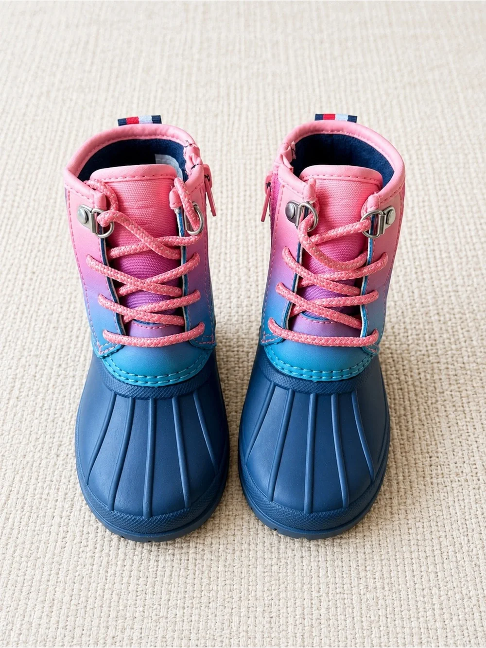 Tommy Hilfiger Girls Fleece Lined Duck Boots Pink Blue Ombré Size 10